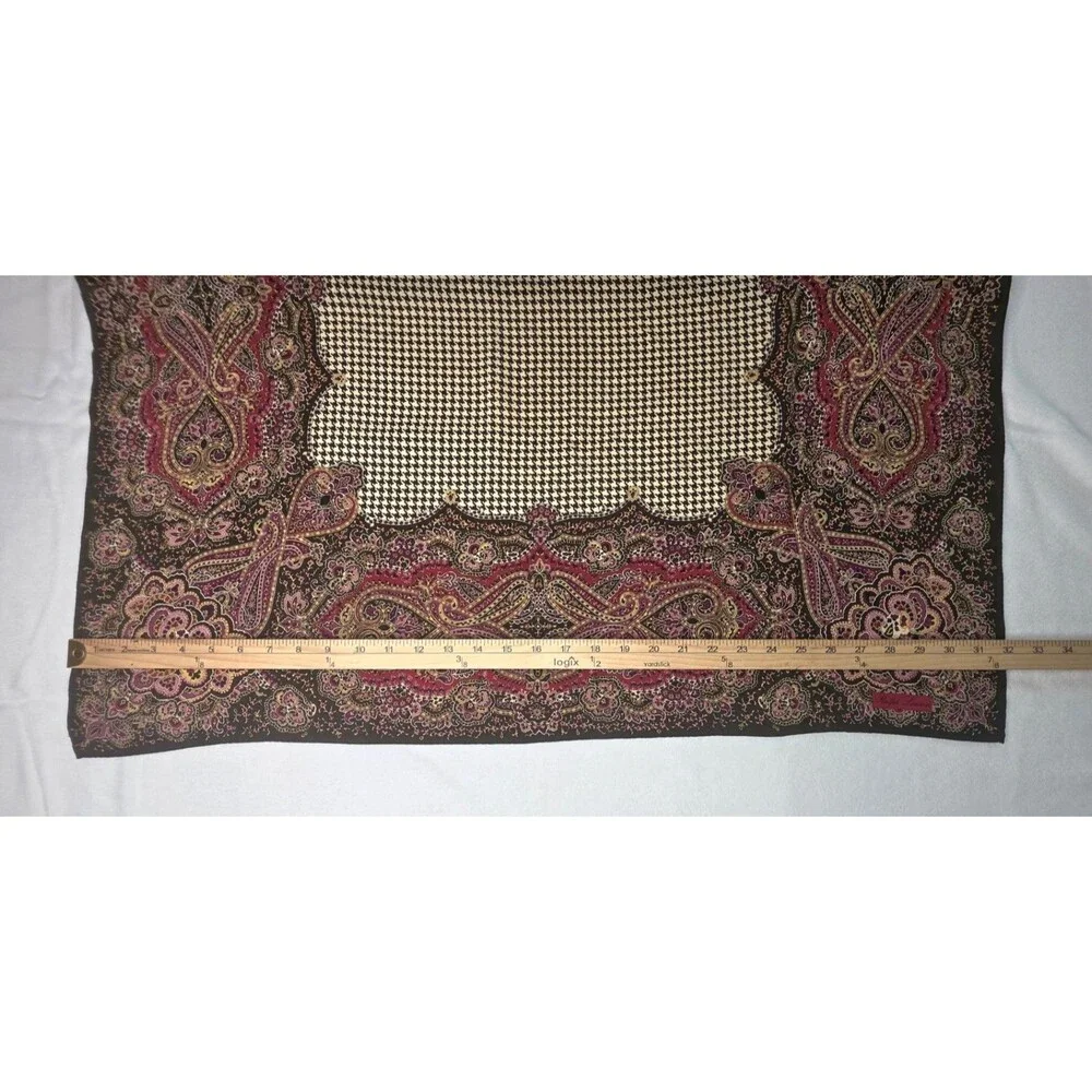 Ralph Lauren Paisley & Houndstooth Check Silk Scarf Olive Green & Magenta 32x32